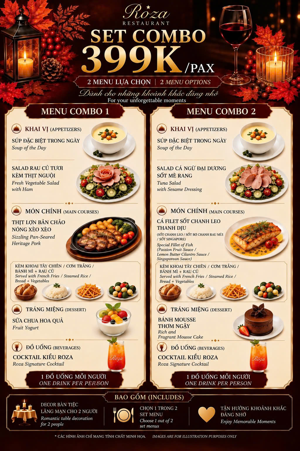 Roza set menu 399,000 VND, Cat Ba – two combo options
