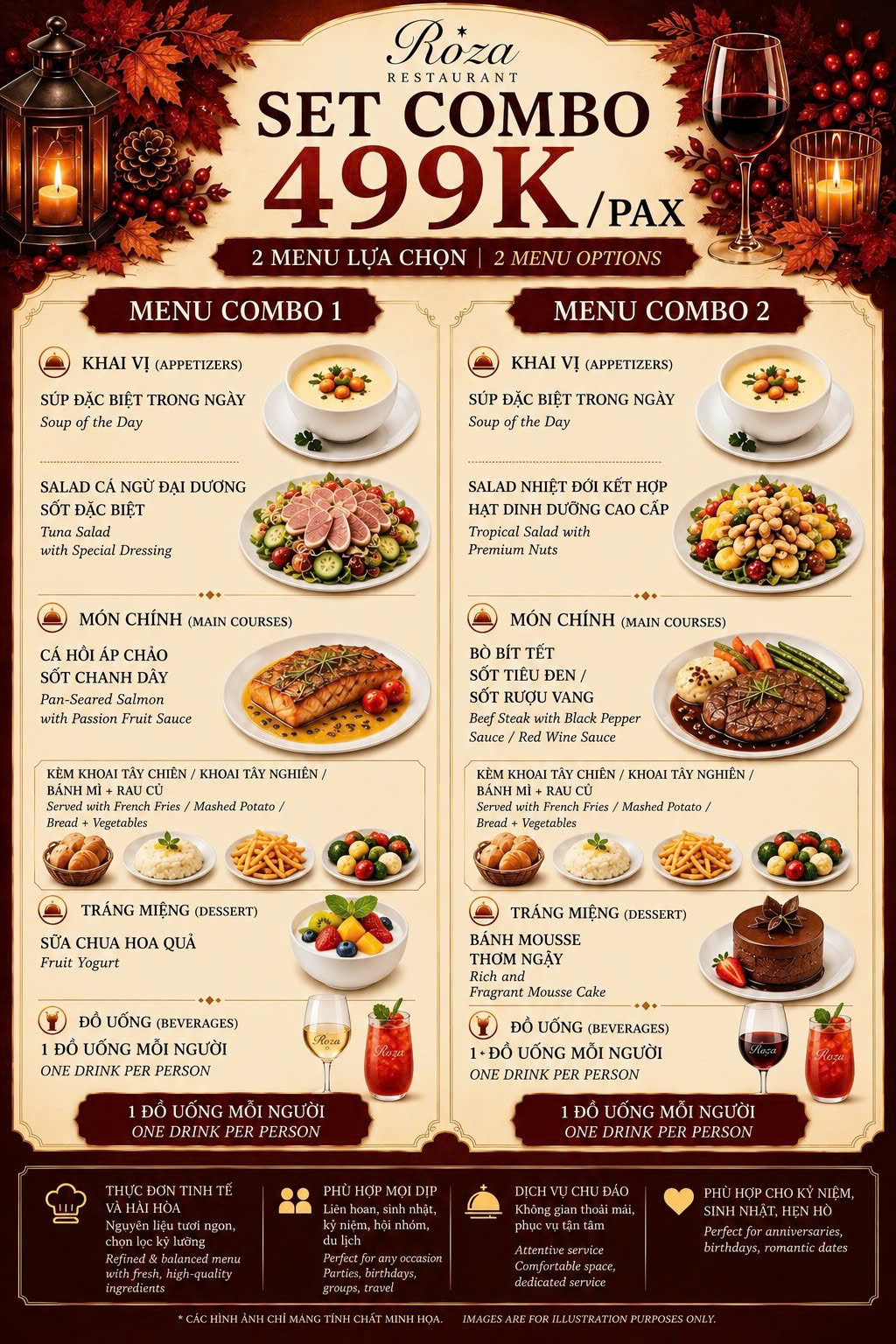Roza set menu 499,000 VND, Cat Ba – two combo options