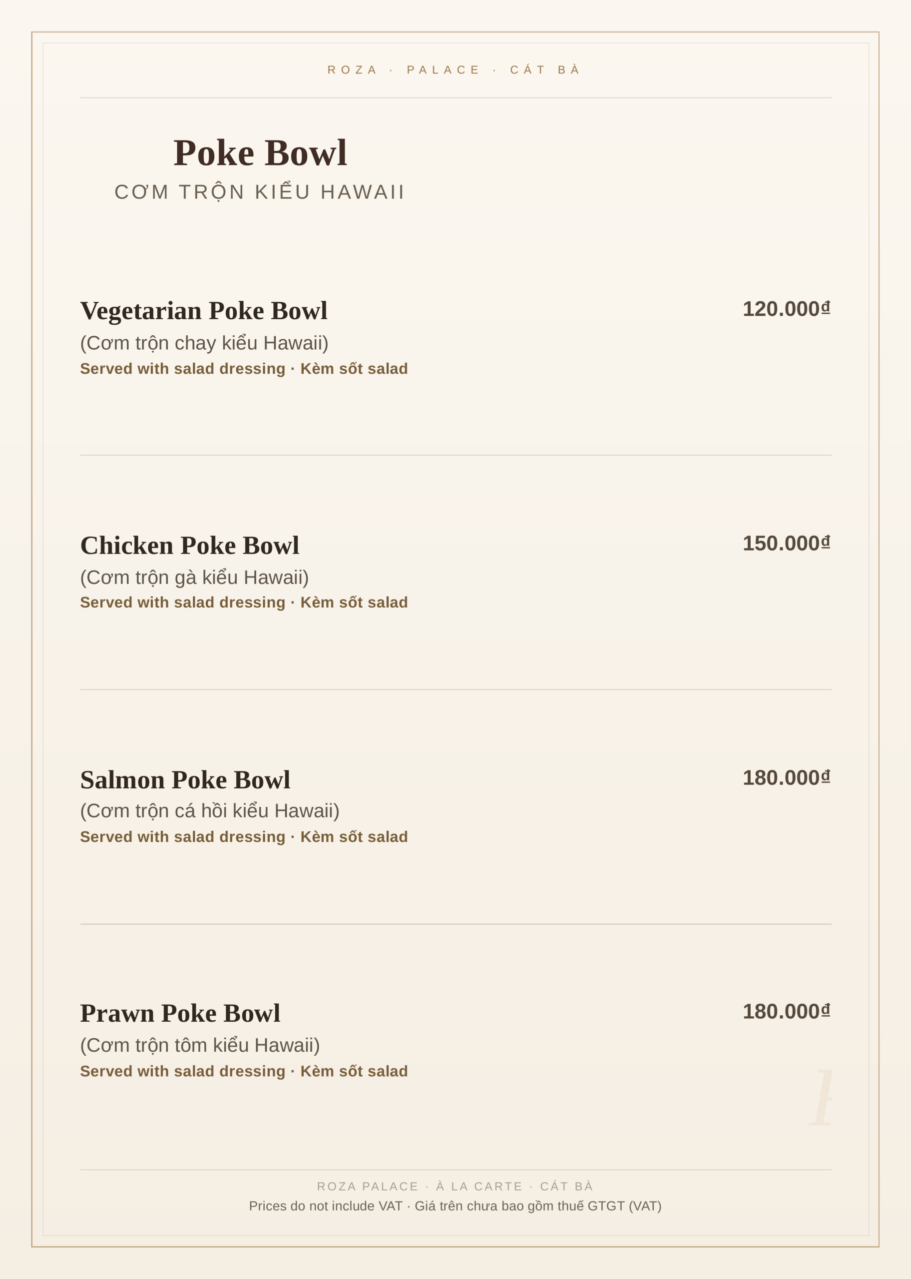 Roza Restaurant à la carte menu, Cat Ba – page 12: poke bowls